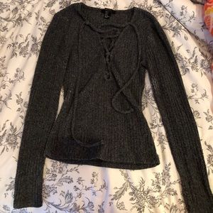 lace up long sleeve top